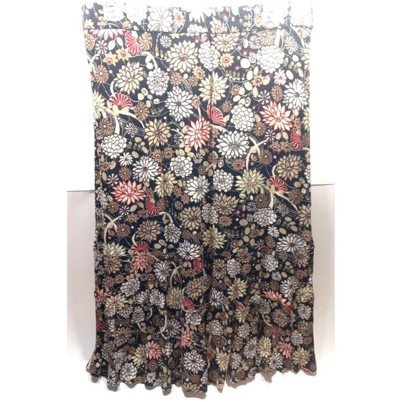 Sag Harbor Women's Med Floral Skirt Red Beige Black Midi Tiered Swing Pull On - Picture 4 of 7